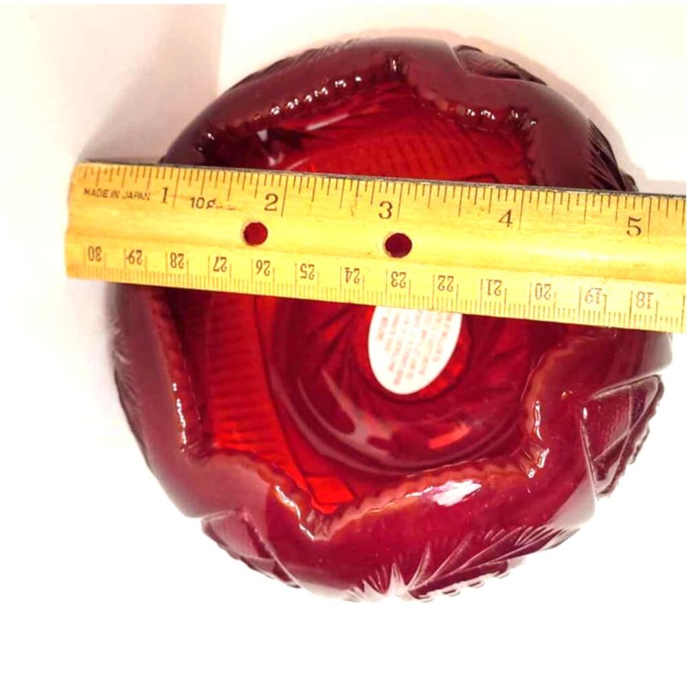 Deep Ruby Red Vintage Fenton Cut Crystal Bowl w/Pinwheel Star Glass Bowl - Picture 9 of 9